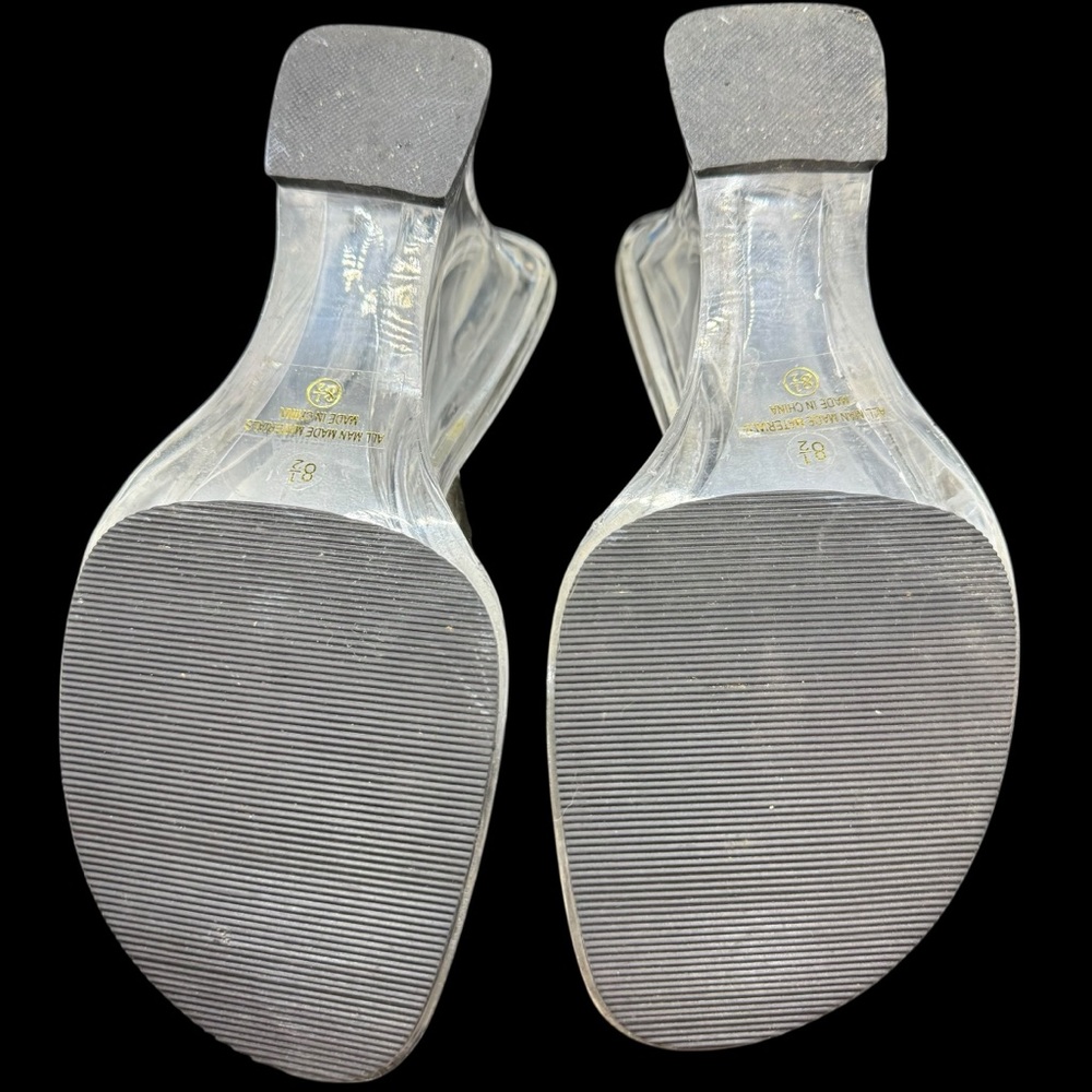 Sz 8.5 90s/Y2K Clear Chunky Acrylic 4” Block Heels Holographic Open Toe Vintage - Picture 12 of 13